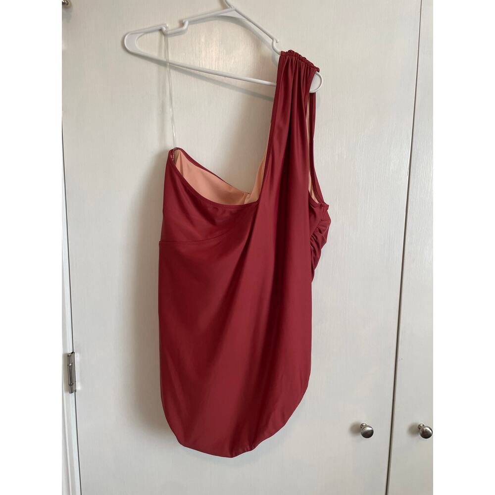 J. Crew Woman's One Shoulder Ruched One Piece Swimsuit Orange Padded Resort 24 - Picture 3 of 10
